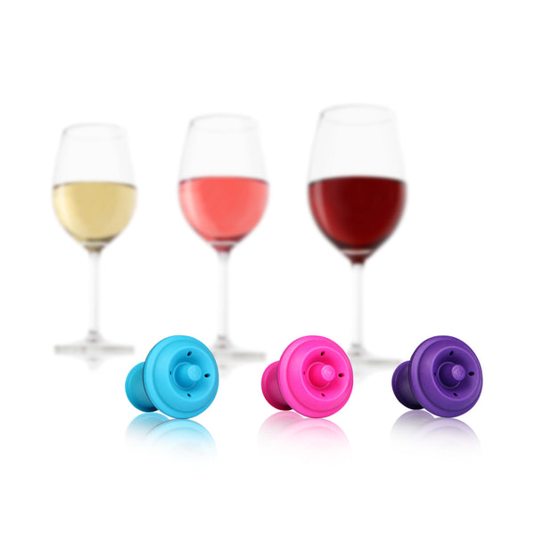 Vacuum Wine Stopper Blue/Pink/Purple set of 3